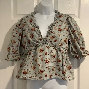 TUCKERNUCK HYACINTH HOUSE 100% Cotton Floral Puff Sleeve Cottagecore Rela Top M